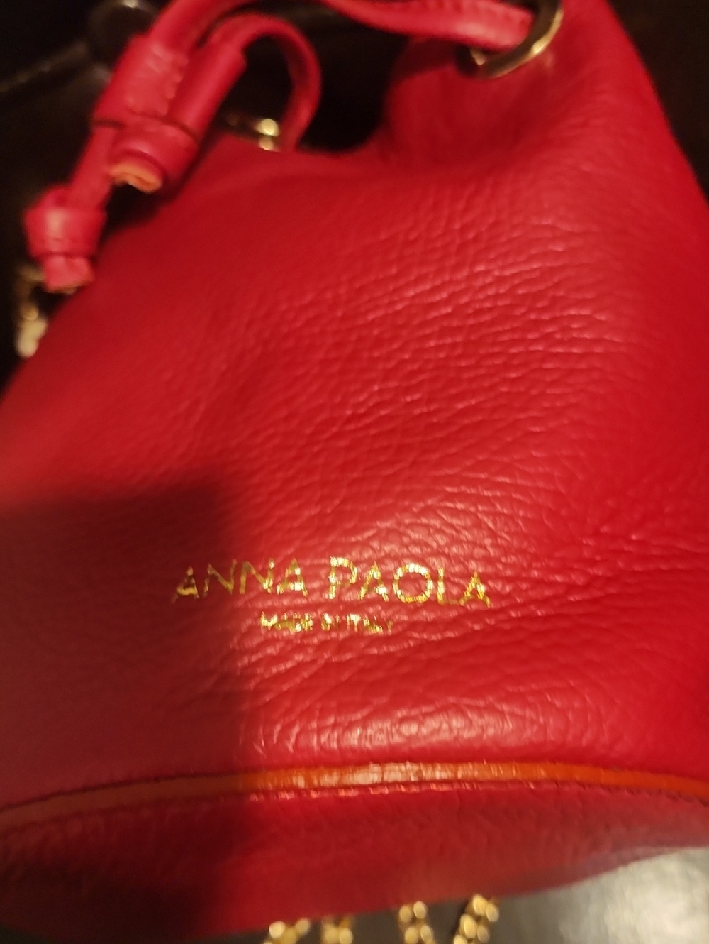 Anna Paola Red Leather Drawstring Crossbody Bag